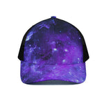 Purple Stars Nebula Galaxy Space Print Black Mesh Trucker Cap