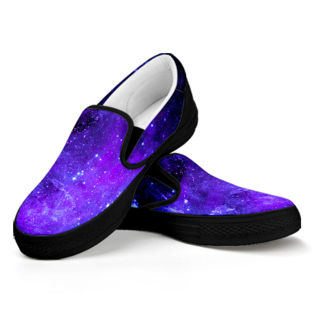 Purple Stars Nebula Galaxy Space Print Black Slip On Sneakers