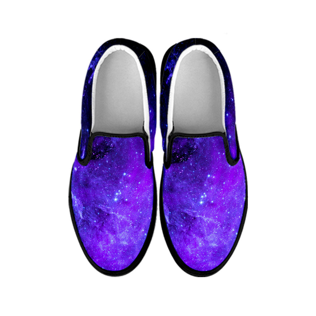 Purple Stars Nebula Galaxy Space Print Black Slip On Sneakers