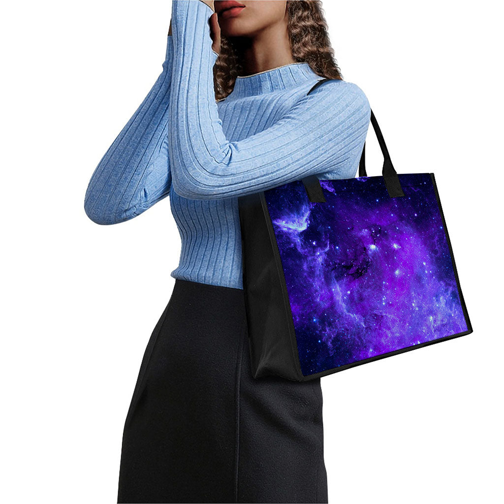 Purple Stars Nebula Galaxy Space Print Canvas Tote Bag