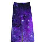 Purple Stars Nebula Galaxy Space Print Cotton Front Slit Maxi Skirt