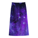 Purple Stars Nebula Galaxy Space Print Cotton Front Slit Maxi Skirt