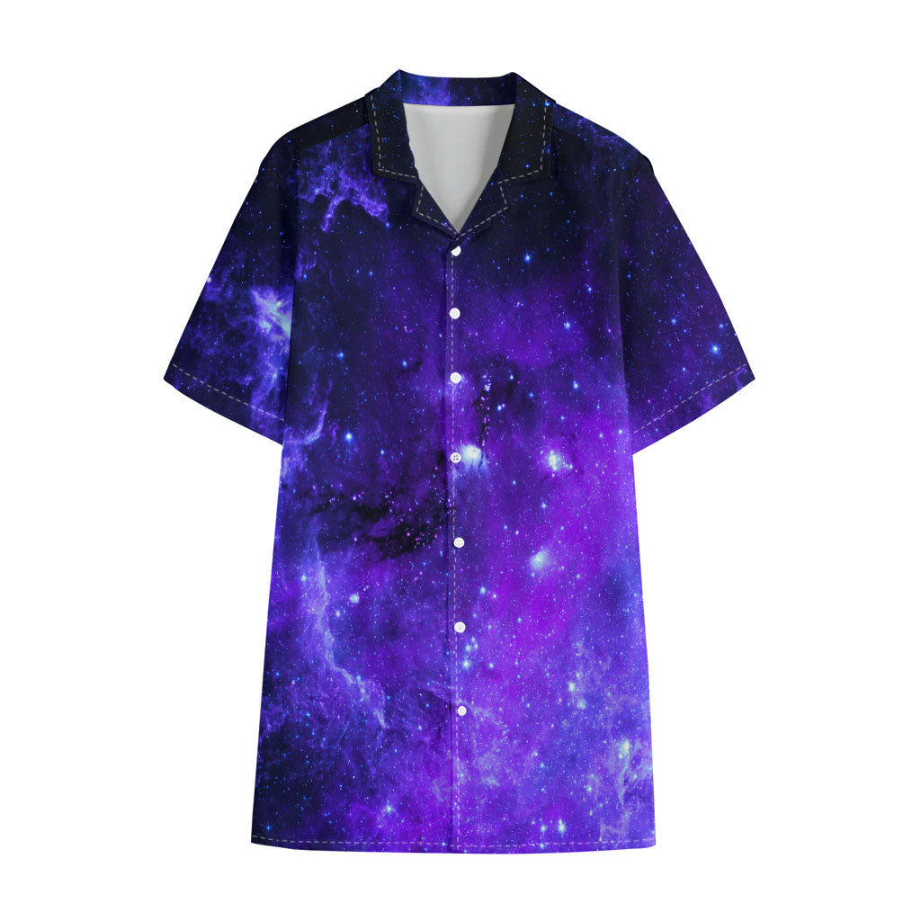 Purple Stars Nebula Galaxy Space Print Cotton Hawaiian Shirt
