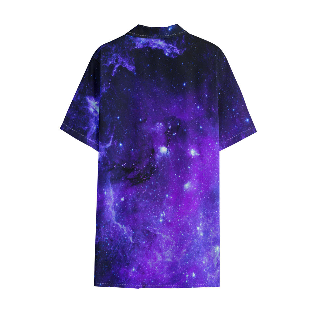 Purple Stars Nebula Galaxy Space Print Cotton Hawaiian Shirt