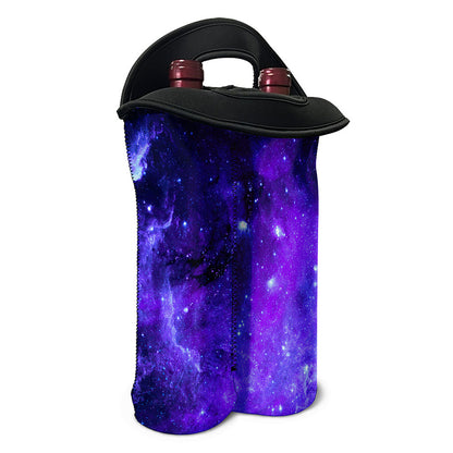 Purple Stars Nebula Galaxy Space Print Double Neoprene Wine Tote