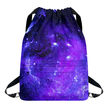 Purple Stars Nebula Galaxy Space Print Drawstring Backpack
