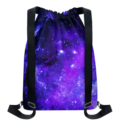 Purple Stars Nebula Galaxy Space Print Drawstring Backpack