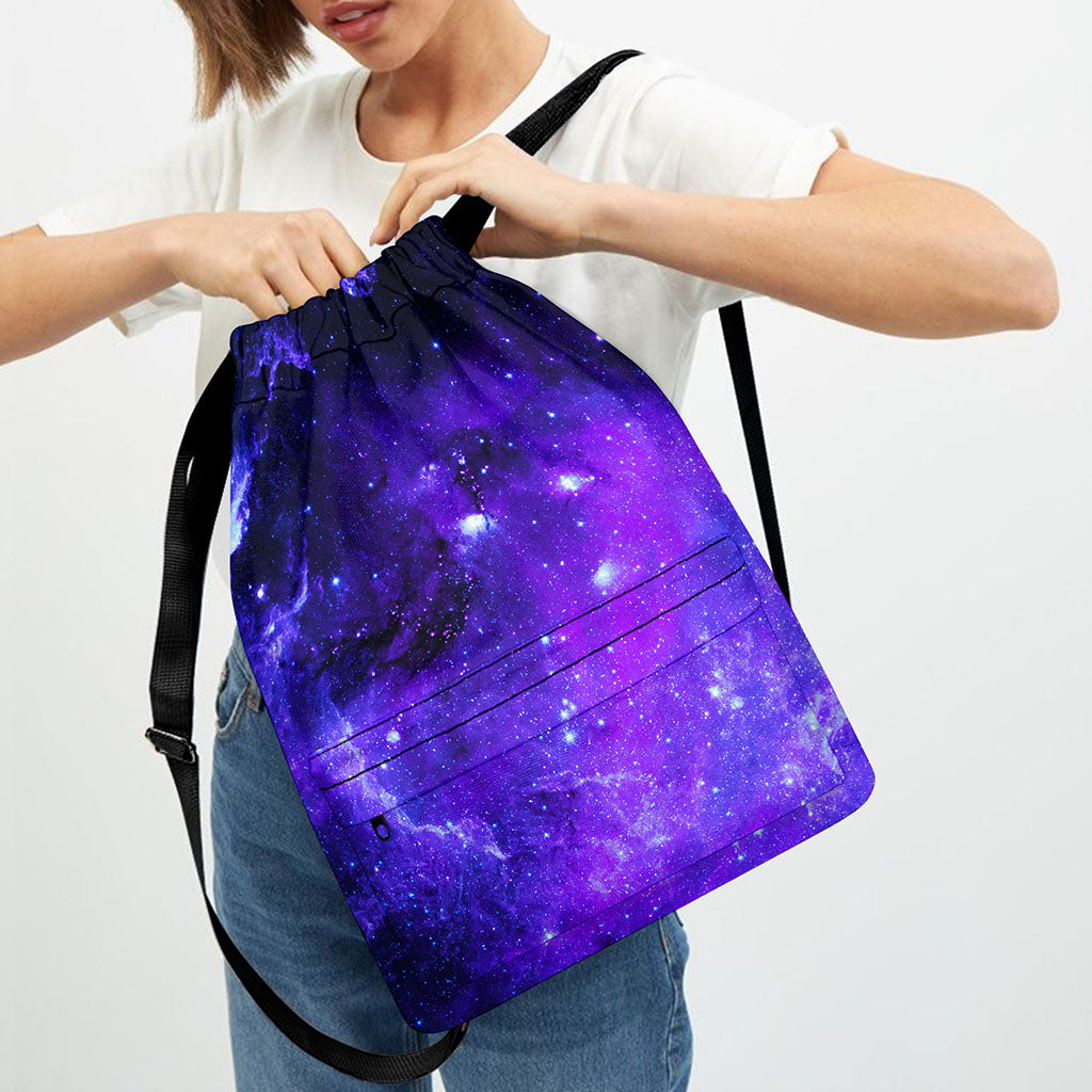 Purple Stars Nebula Galaxy Space Print Drawstring Backpack