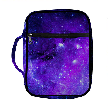 Purple Stars Nebula Galaxy Space Print Front Pocket Bible Bag