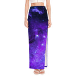 Purple Stars Nebula Galaxy Space Print High Slit Maxi Skirt