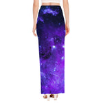 Purple Stars Nebula Galaxy Space Print High Slit Maxi Skirt