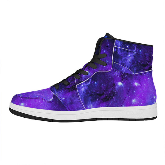 Purple Stars Nebula Galaxy Space Print High Top Leather Sneakers