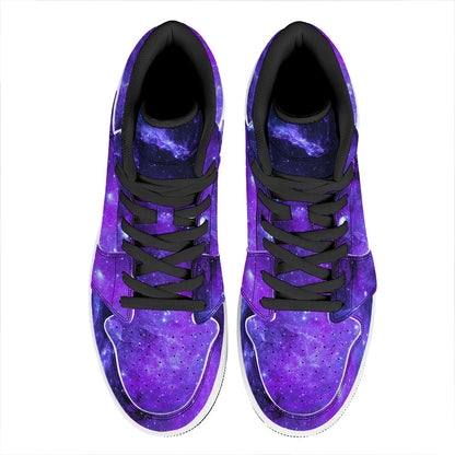 Purple Stars Nebula Galaxy Space Print High Top Leather Sneakers