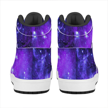 Purple Stars Nebula Galaxy Space Print High Top Leather Sneakers