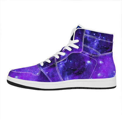 Purple Stars Nebula Galaxy Space Print High Top Leather Sneakers