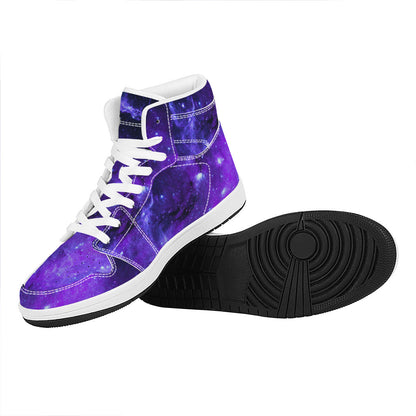 Purple Stars Nebula Galaxy Space Print High Top Leather Sneakers