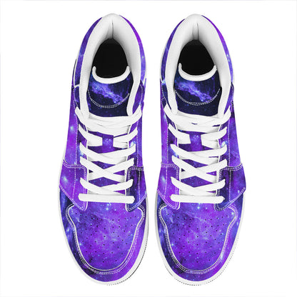 Purple Stars Nebula Galaxy Space Print High Top Leather Sneakers