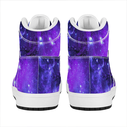 Purple Stars Nebula Galaxy Space Print High Top Leather Sneakers