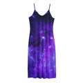 Purple Stars Nebula Galaxy Space Print Jersey Midi Cami Dress