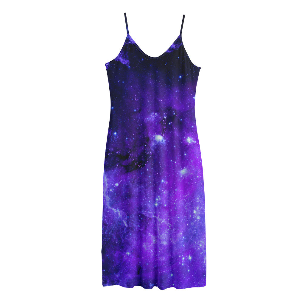 Purple Stars Nebula Galaxy Space Print Jersey Midi Cami Dress