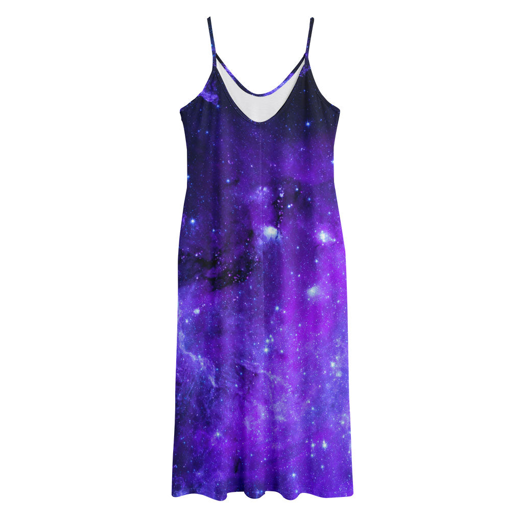 Purple Stars Nebula Galaxy Space Print Jersey Midi Cami Dress