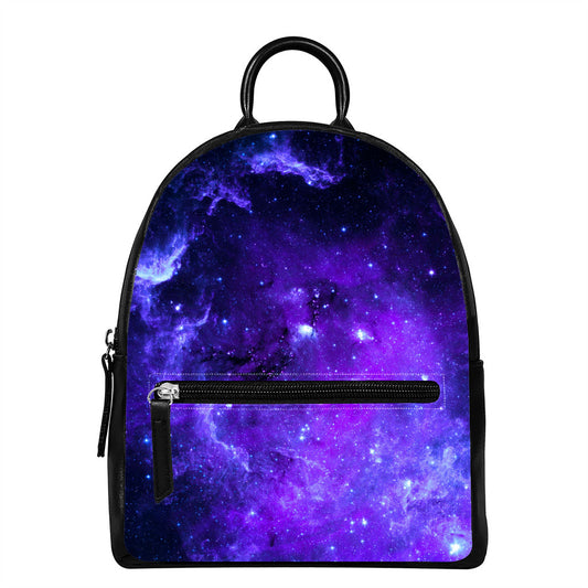 Purple Stars Nebula Galaxy Space Print Leather Backpack