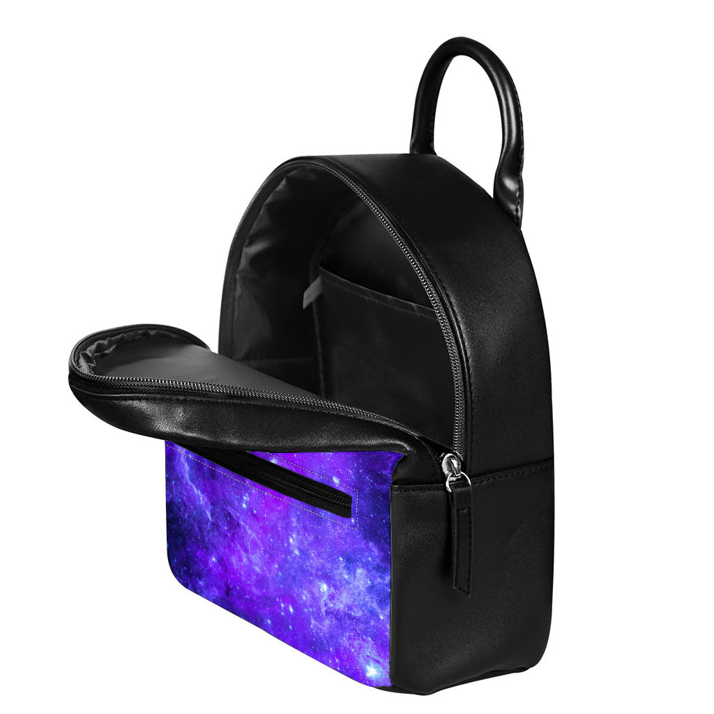 Purple Stars Nebula Galaxy Space Print Leather Backpack
