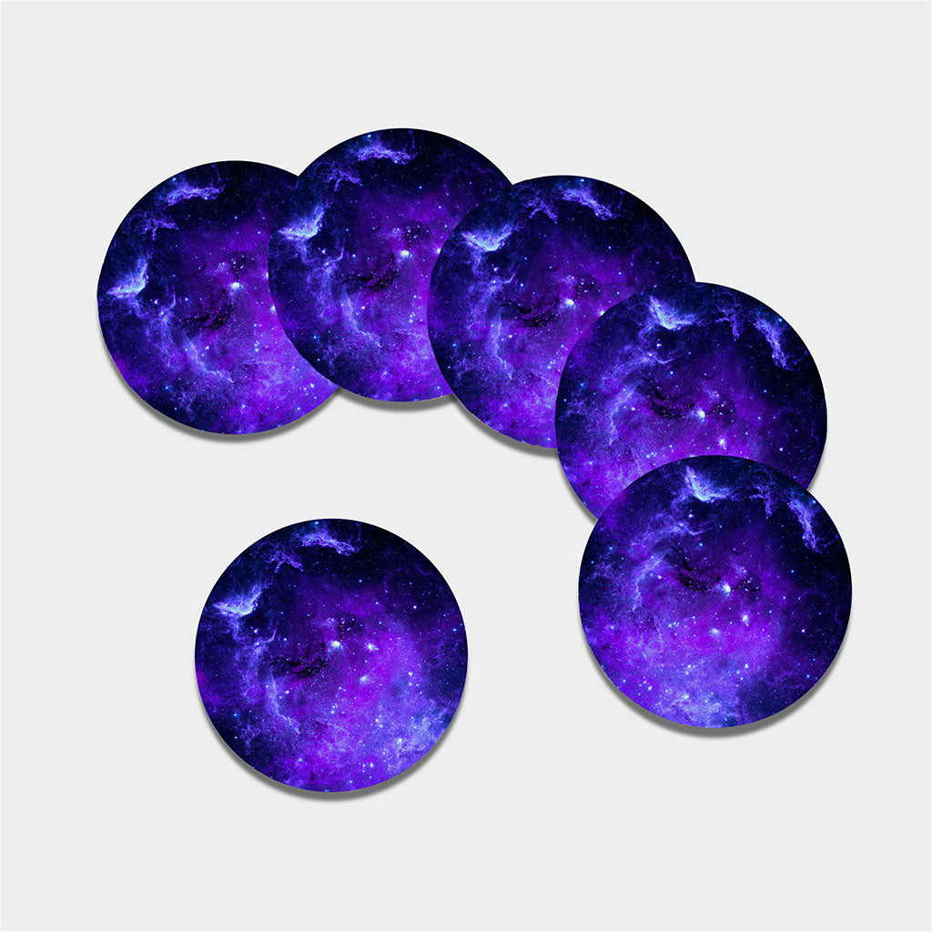 Purple Stars Nebula Galaxy Space Print Leather Coaster Set