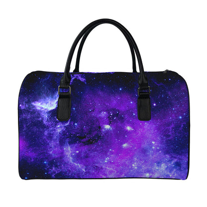 Purple Stars Nebula Galaxy Space Print Leather Duffle Bag