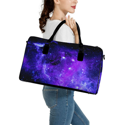 Purple Stars Nebula Galaxy Space Print Leather Duffle Bag