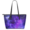 Purple Stars Nebula Galaxy Space Print Leather Tote Bag