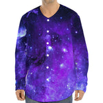 Purple Stars Nebula Galaxy Space Print Long Sleeve Baseball Jersey