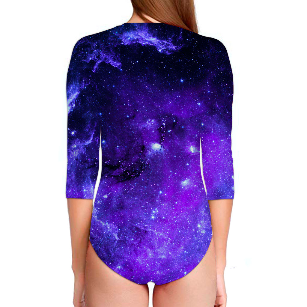 Purple Stars Nebula Galaxy Space Print Long Sleeve Swimsuit