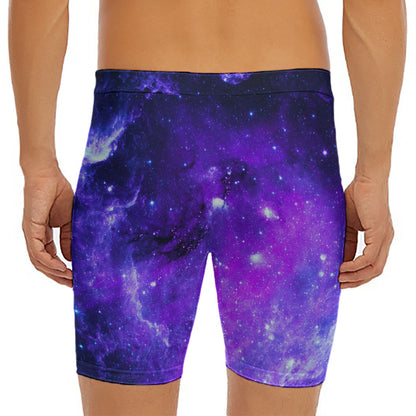 Purple Stars Nebula Galaxy Space Print Men's Long Boxer Briefs