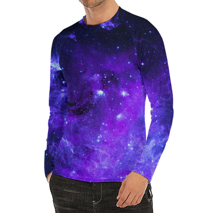 Purple Stars Nebula Galaxy Space Print Men's Long Sleeve Rash Guard