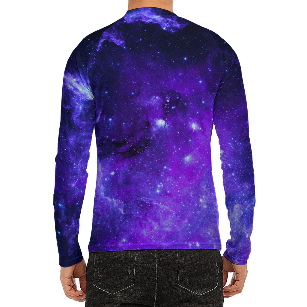 Purple Stars Nebula Galaxy Space Print Men's Long Sleeve Rash Guard