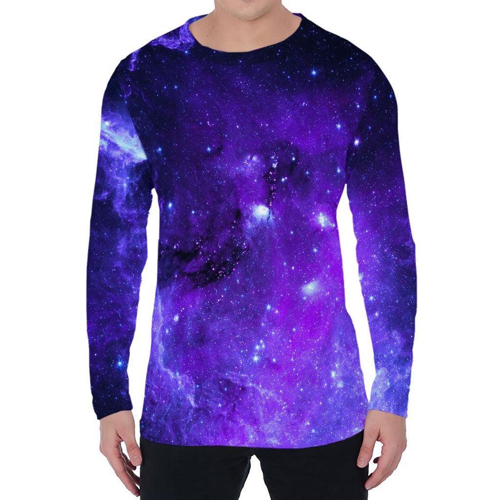Purple Stars Nebula Galaxy Space Print Men's Long Sleeve T-Shirt