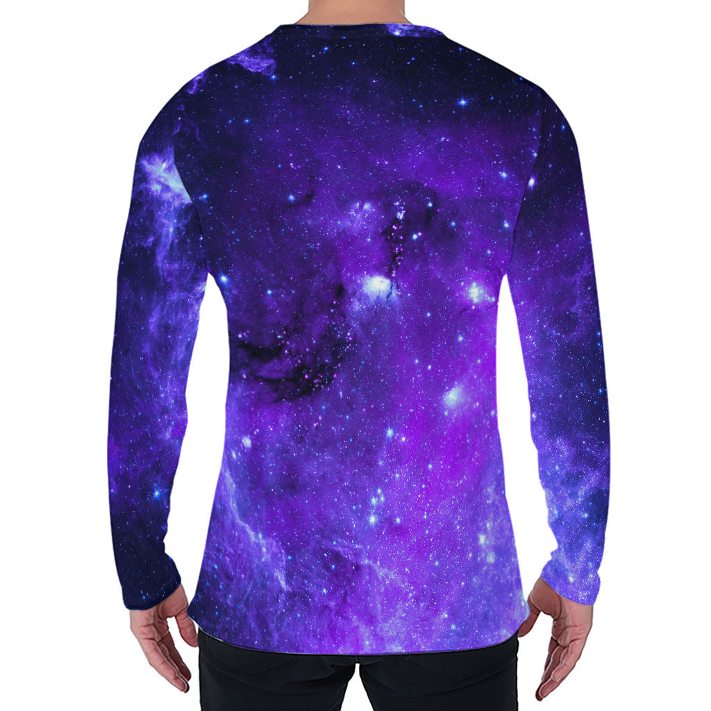 Purple Stars Nebula Galaxy Space Print Men's Long Sleeve T-Shirt