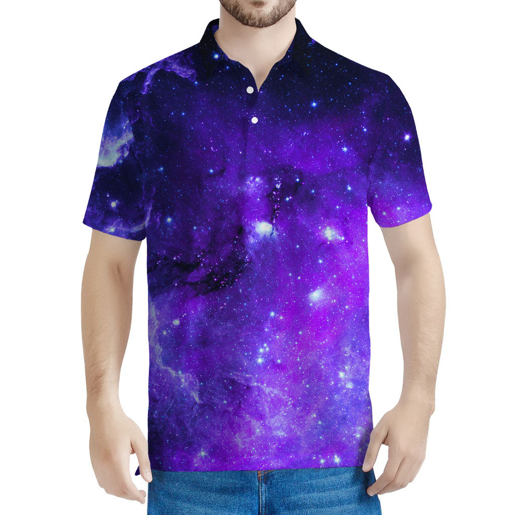 Purple Stars Nebula Galaxy Space Print Men's Polo Shirt