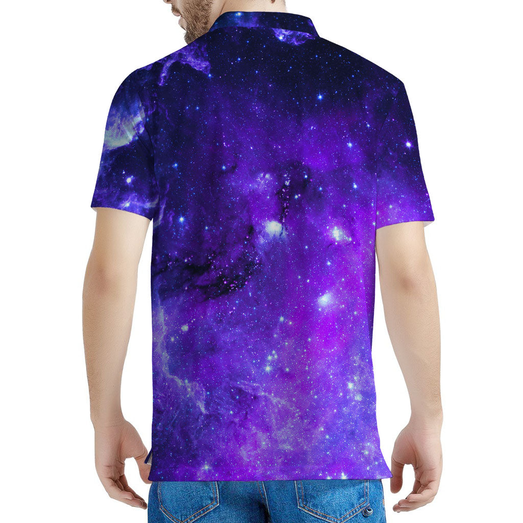 Purple Stars Nebula Galaxy Space Print Men's Polo Shirt