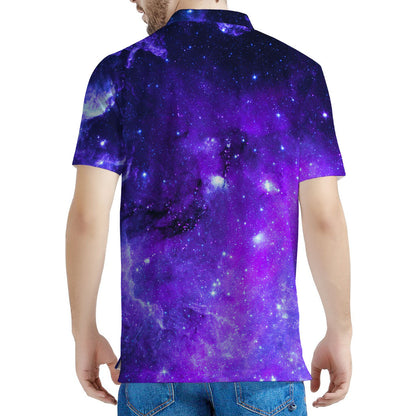 Purple Stars Nebula Galaxy Space Print Men's Polo Shirt