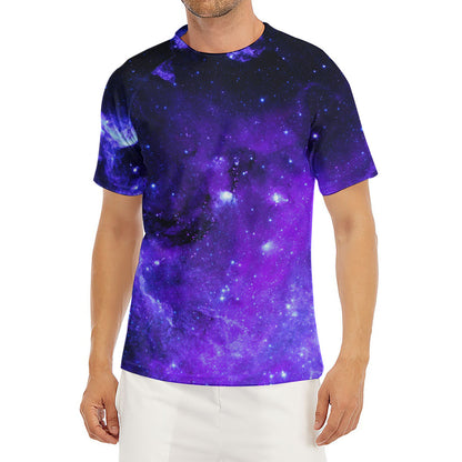 Purple Stars Nebula Galaxy Space Print Men's Short Sleeve Rash Guard
