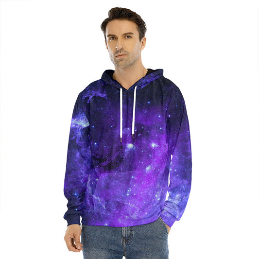 Purple Stars Nebula Galaxy Space Print Men's Velvet Pullover Hoodie