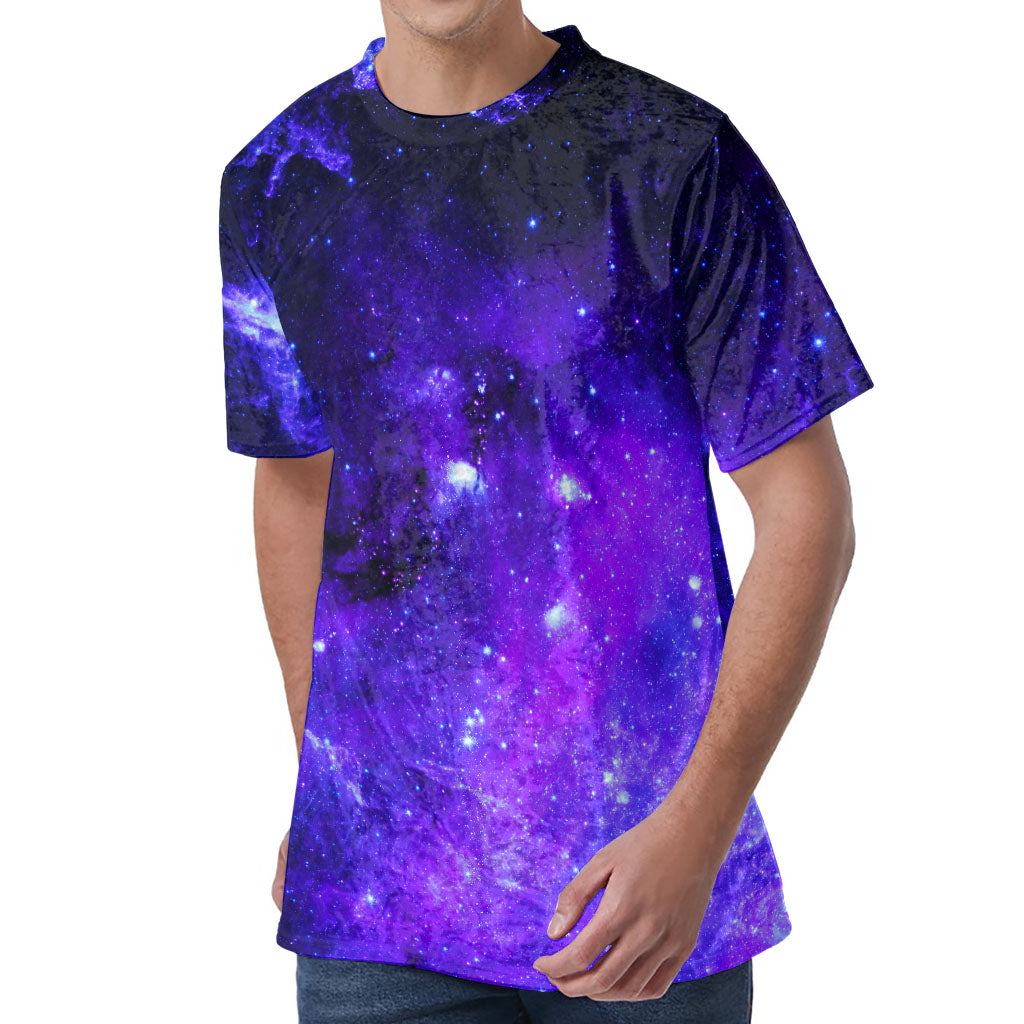 Purple Stars Nebula Galaxy Space Print Men's Velvet T-Shirt