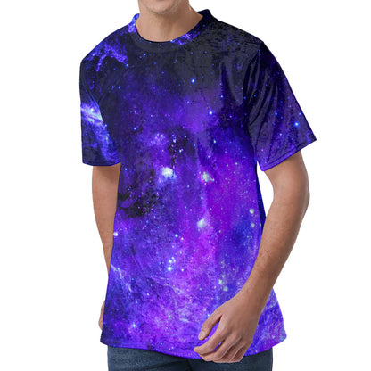 Purple Stars Nebula Galaxy Space Print Men's Velvet T-Shirt