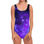 Purple Stars Nebula Galaxy Space Print One Piece Swimsuit