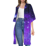 Purple Stars Nebula Galaxy Space Print Open Front Beach Cover Up