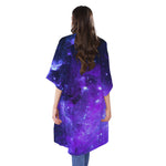 Purple Stars Nebula Galaxy Space Print Open Front Beach Cover Up