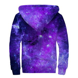 Purple Stars Nebula Galaxy Space Print Sherpa Lined Zip Up Hoodie