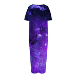 Purple Stars Nebula Galaxy Space Print Short Sleeve Long Nightdress